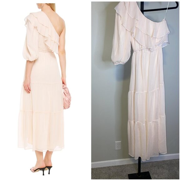 Maje One-shoulder ruffled georgette midi dress - Picture 2 of 8